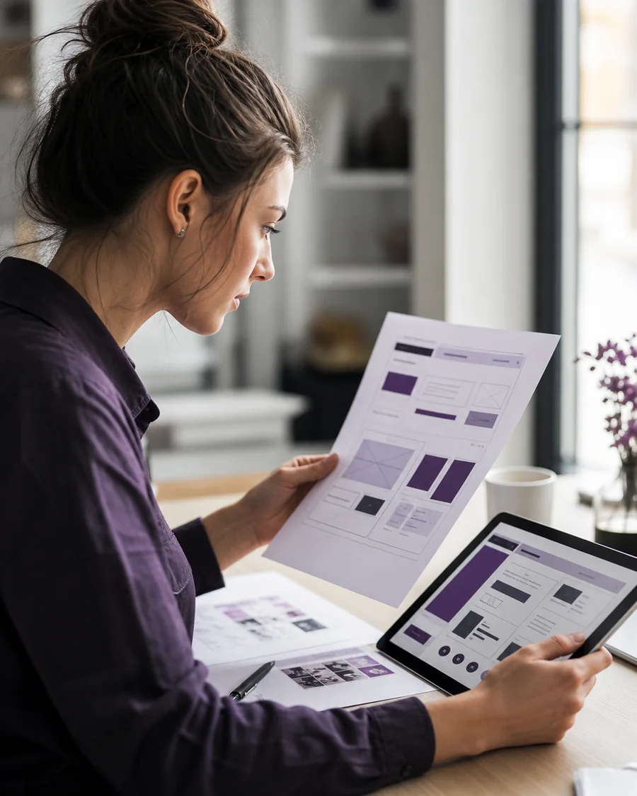 Apprenante analysant un prototype d’interface utilisateur